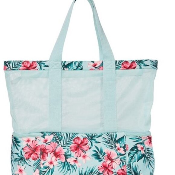 Tropical Print Beach Tote Bag with Zip Bottom - Picture 7 of 15